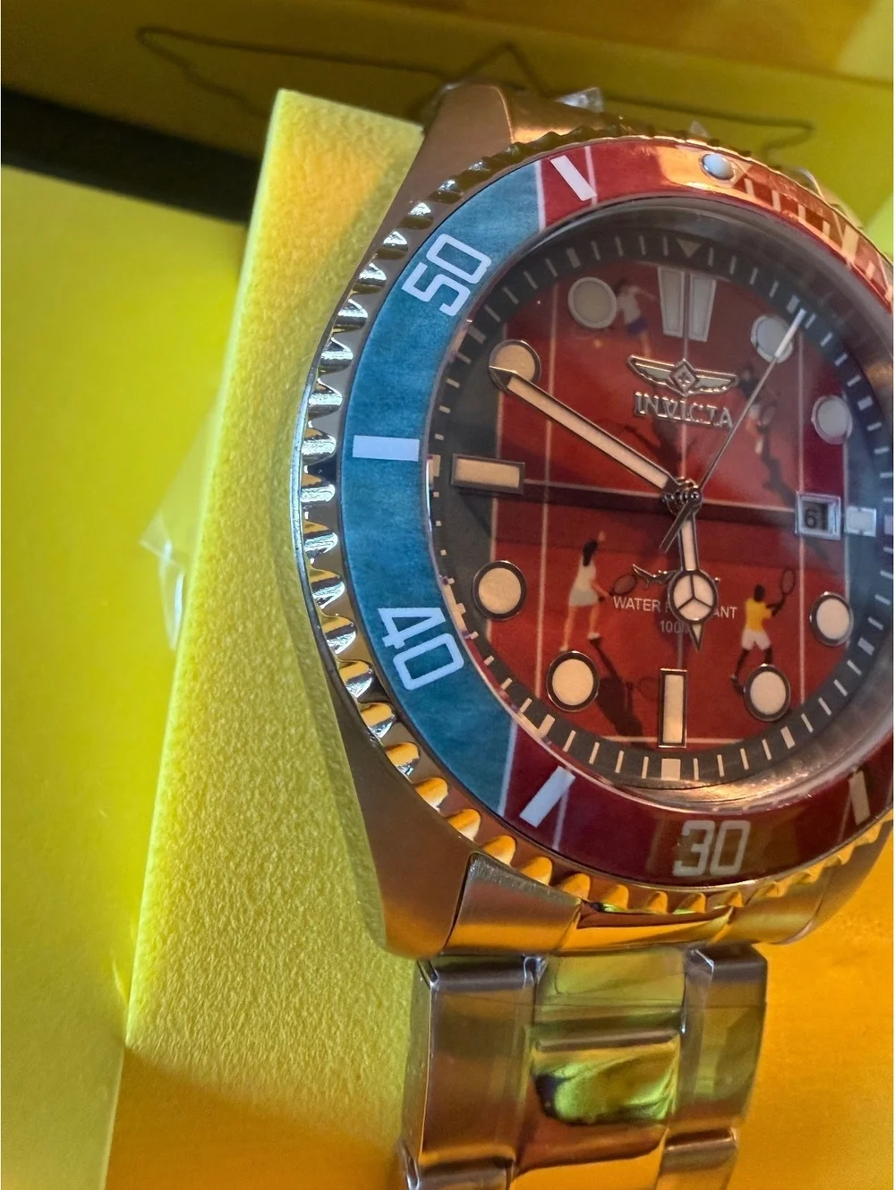 $279 Invicta VISIONS FROM ABOVE-TENNIS red dial diver watch w/ blue & red bezel